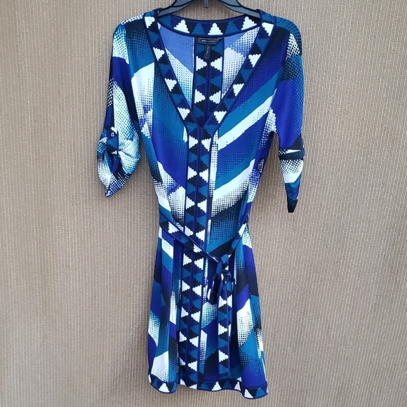 BCBGMaxAzria Blue and White Patterned Midi Dress - Picture 1 of 6